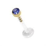 Bioplast push in labret with 18k gold jewelled disc