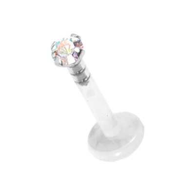 Bioplast push in labret with silver jewelled attachment