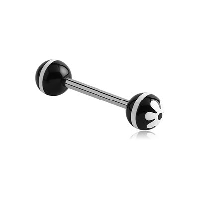 Tongue barbell with uv flower balls