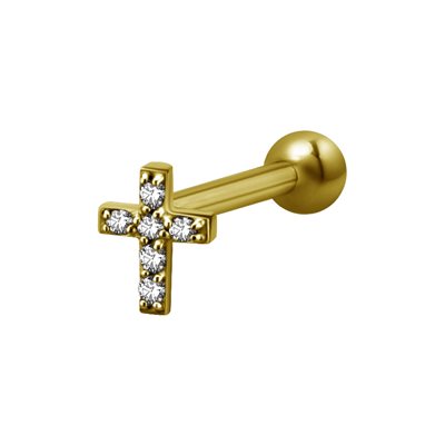 24k gold plated internal barbell with jewelled cross