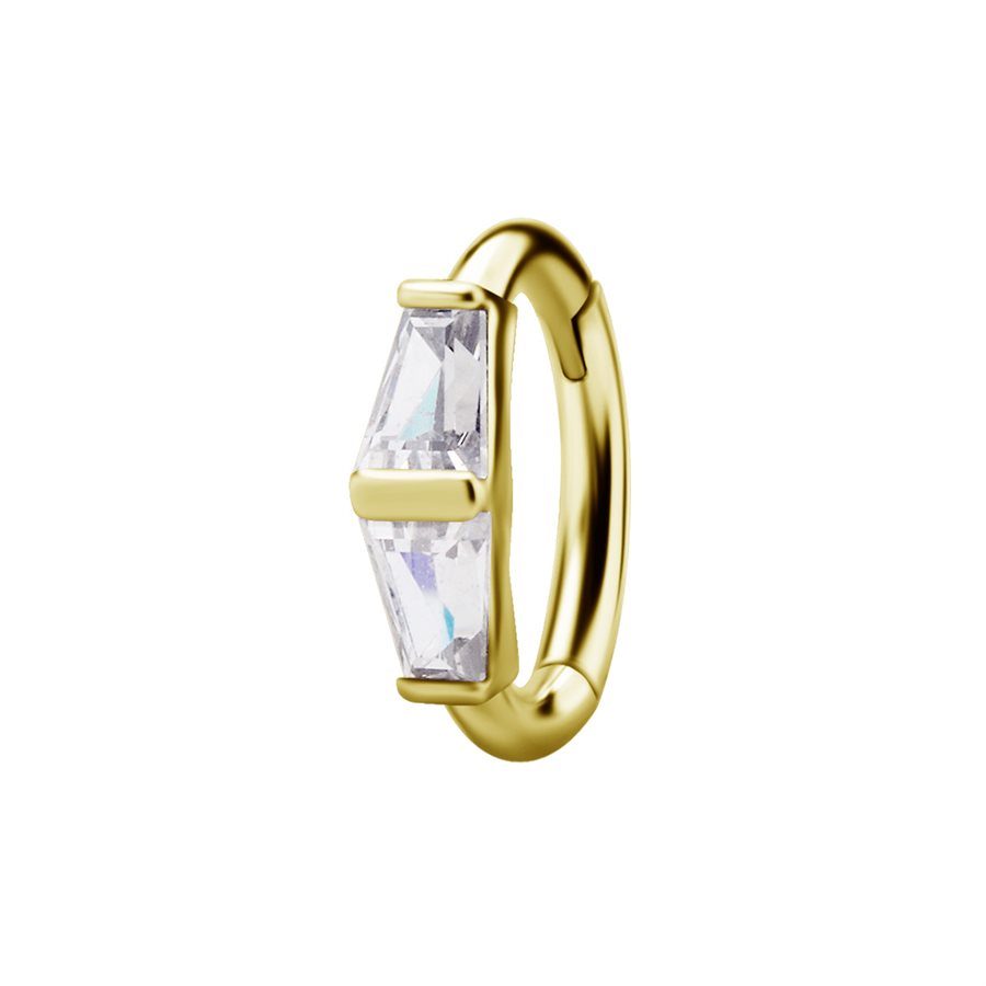 18k gold plated CoCr rook clicker ring w. 2 premium zirconia