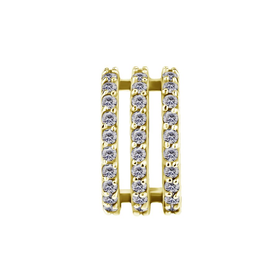 18k gold plated CoCr rook clicker ring with 3 rows of stones