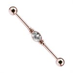 24k rose gold plated steel jewelled industrial barbell